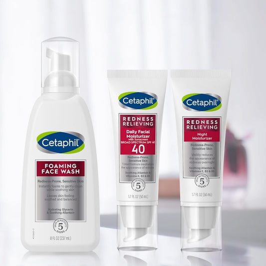 🇺🇸 CETAPHIL Redness Relieving Facial Moisturizer Day SPF 40 50ml/Night Cream/Face Wash 237ml