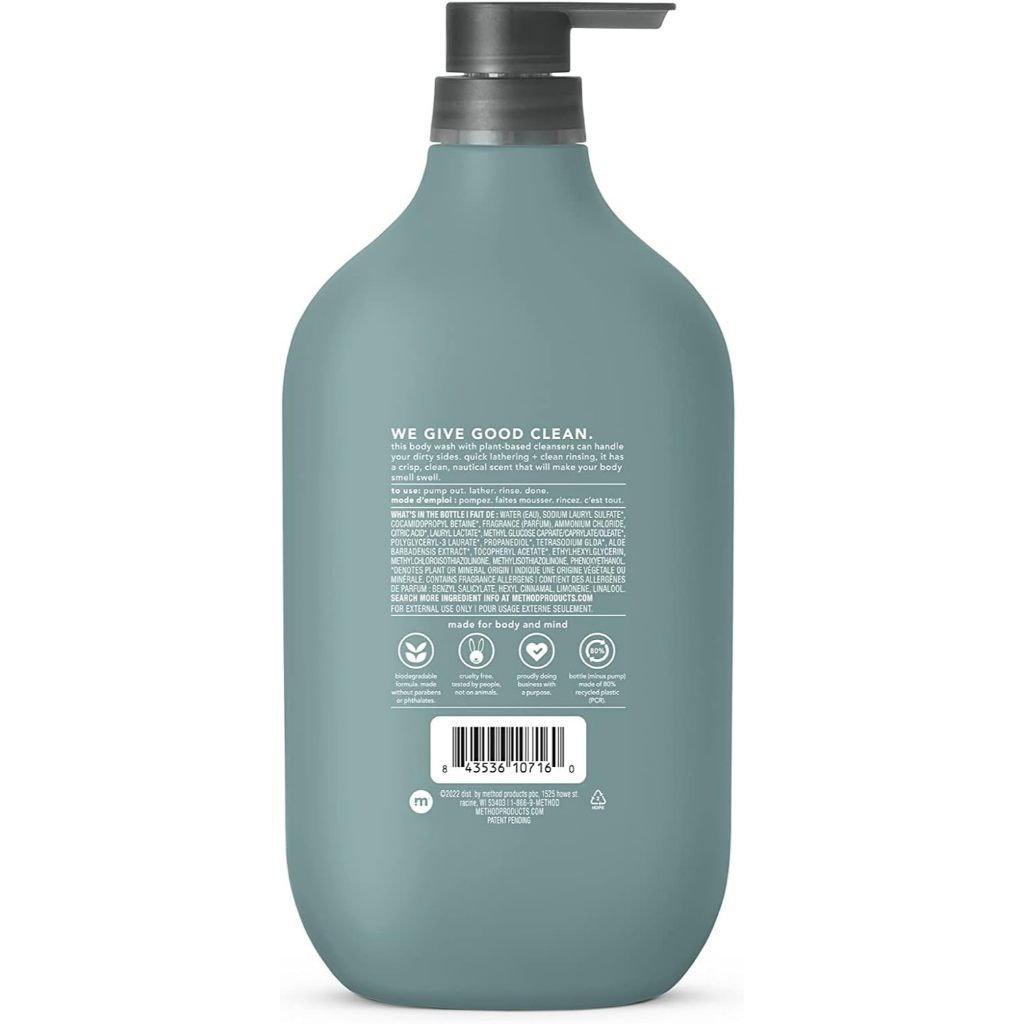 🇺🇸 Method 828ml Body Wash w/Pump Men Sea Surf/Pure Peace Large