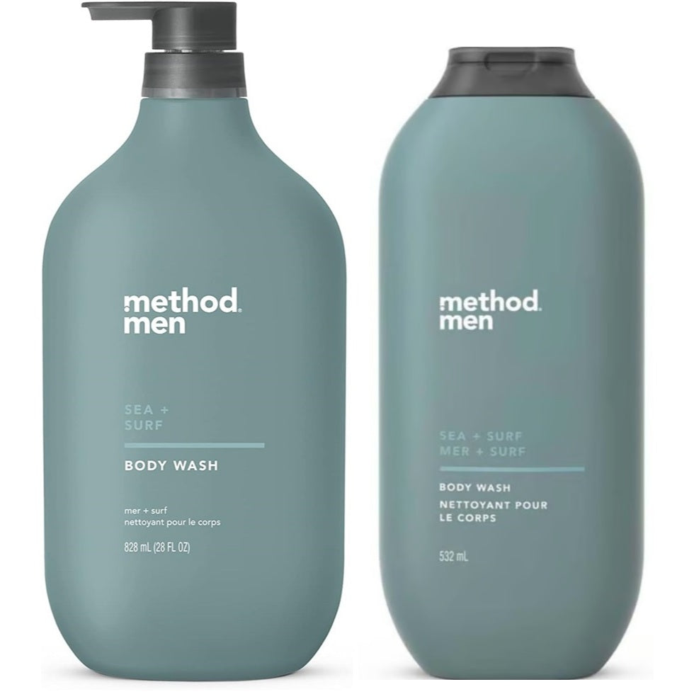 🇺🇸 Method 828ml Body Wash w/Pump Men Sea Surf/Pure Peace Large